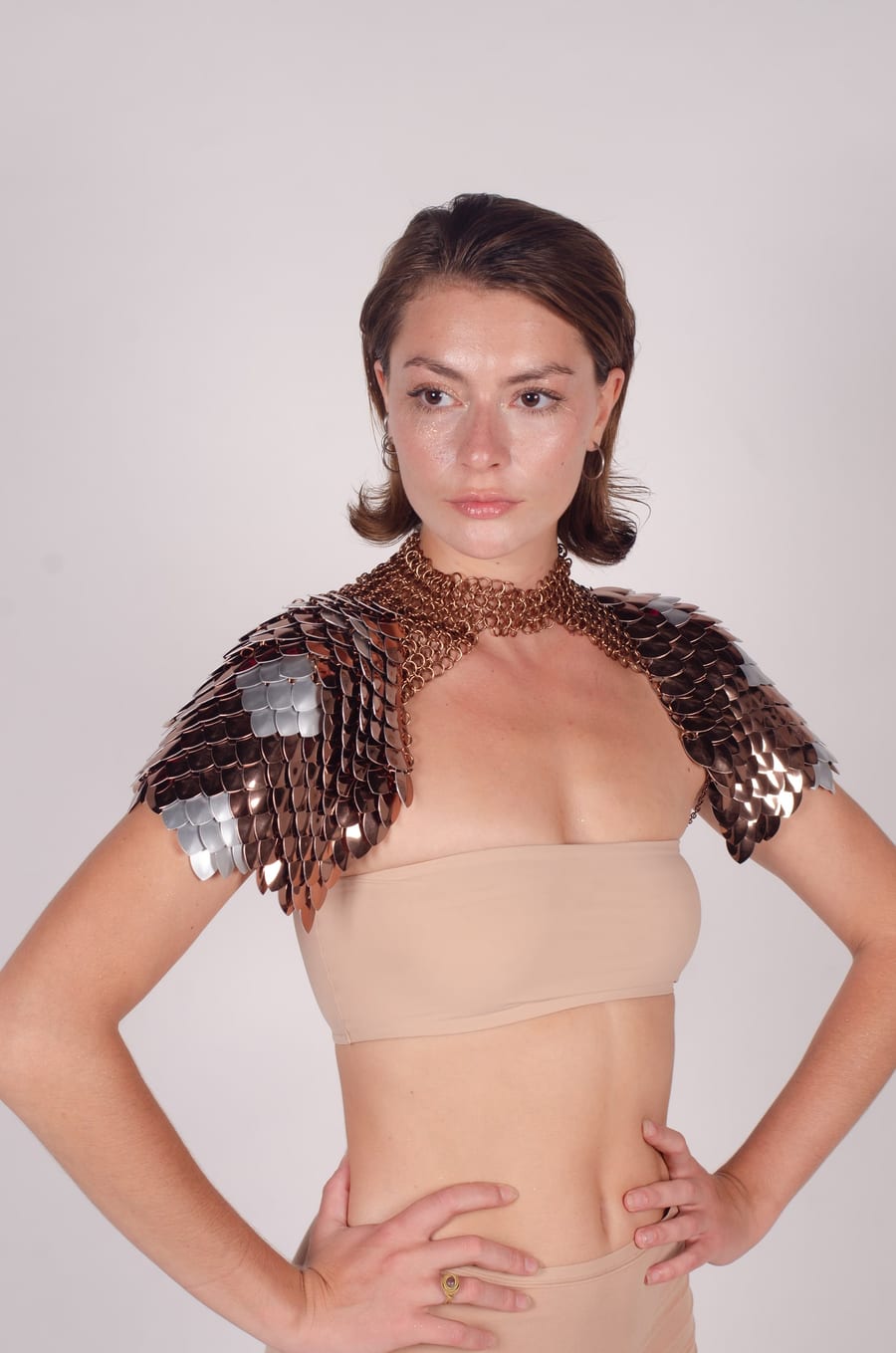 Side detail of metal scales on the body