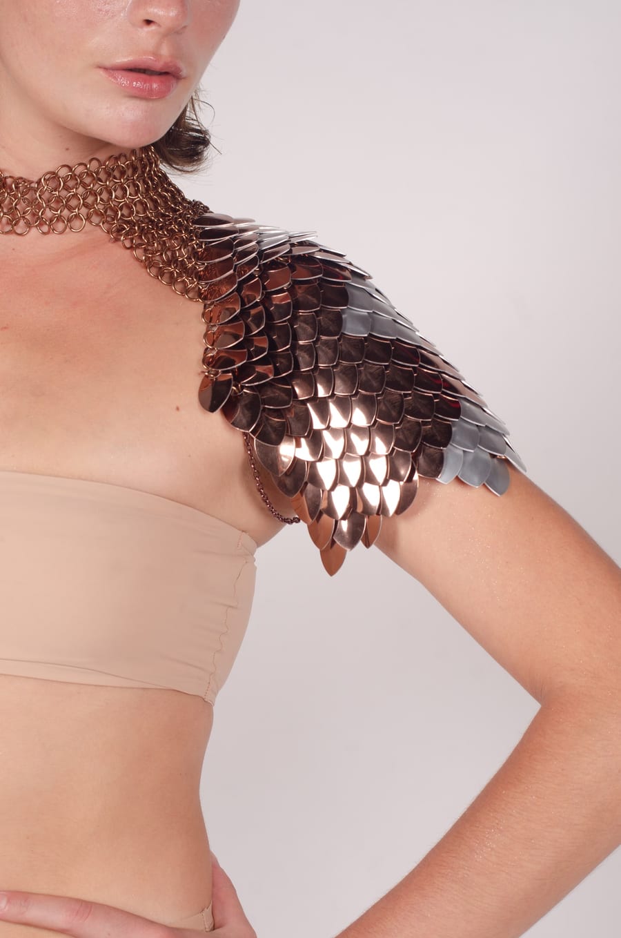 Front detail of metal scales
